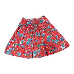 Talbots Woman Red Floral Pleated Skirt A Line Size 2P Stretch Spring/ Summer